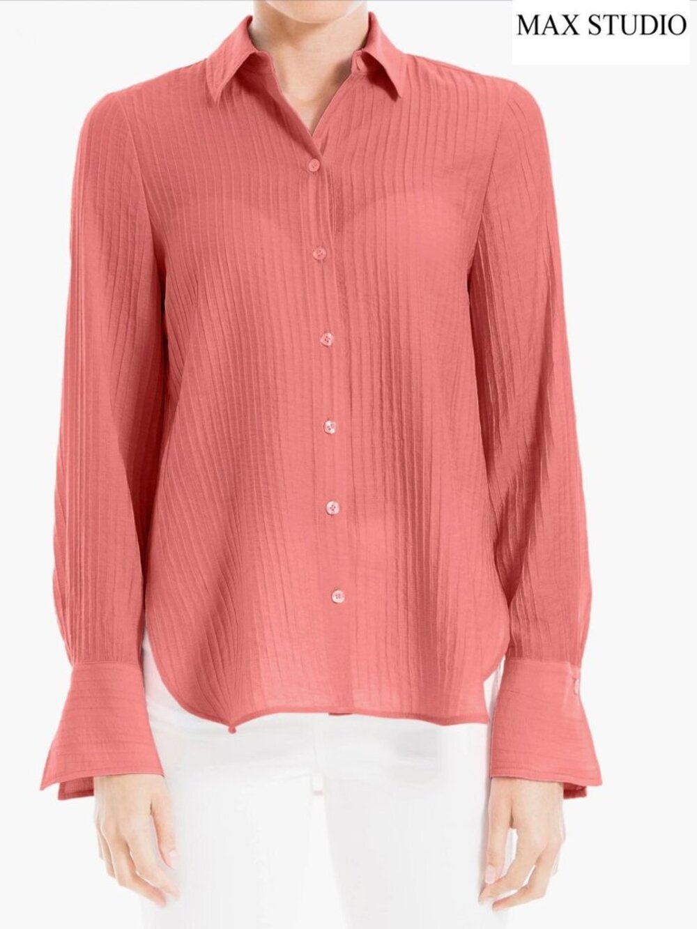 MAX STUDIO LONDON NWT L/S TEXTURED STRIPE MARSALA RAYON BLEND SHIRT. SIZE S